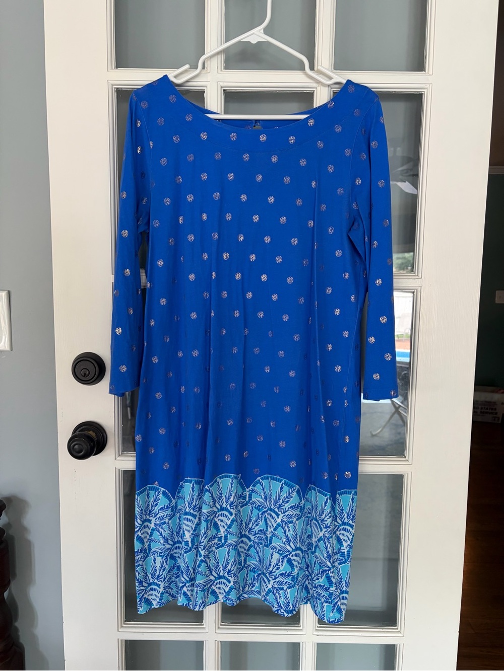 Lilly Pulitzer Blue Floral Hem Boatneck Midi Dress